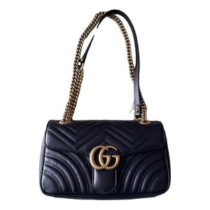 Gucci Black Quilted Shoulder Bag with Gold GG Hardware